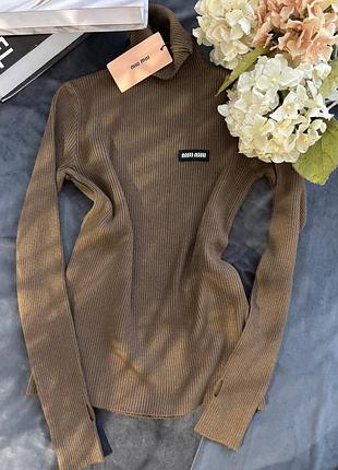 Гольф в рубчик коричневый шоколад гольфик в стиле miu miu водолазка