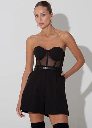 Чорні шорти з костюмної тканини жіночі чорні костюмні шорти вовк vovk