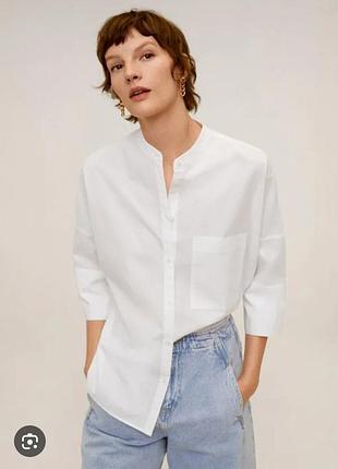 Біла базова жіноча бавовняна сорочка з коміром стійкой