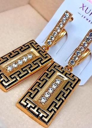 Серьги артемида из медицинского золота xuping размер 38×12 мм английская застежка 6064