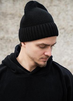 Чоловіча зимова трикотажна шапка на флісі without butch black