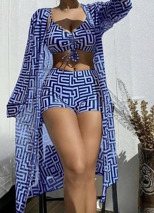 Роздельный купальник с накидкою,топ+шорти l