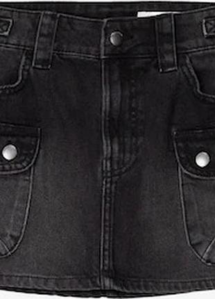 Джинсова спідниця-карго зі стрічками