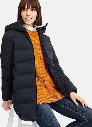Подовжена пухова куртка пуховик пальто на пуху uniqlo удлиненная пуховая куртка пуховик пальто на пуху