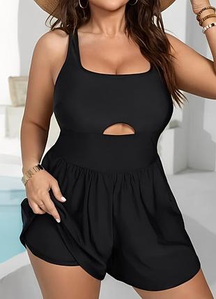 Шикарный слитный черный купальник шорты батал shein🌴🌹🌴