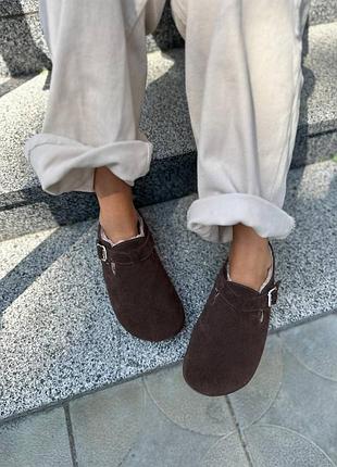 Крутые женские зимние клоги из натуральной замши