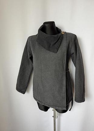 Кофта на флисе этно бохо непал серая утепленная ассиметричная в восточном стиле на запах на завязках