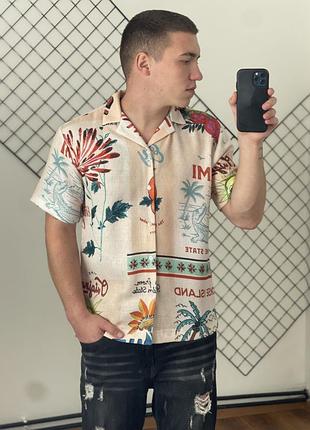 Бежева гавайка malibu з принтами