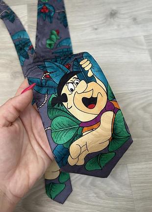 Галстук флинтстоуны винтаж широкая мультяшный принт шелк