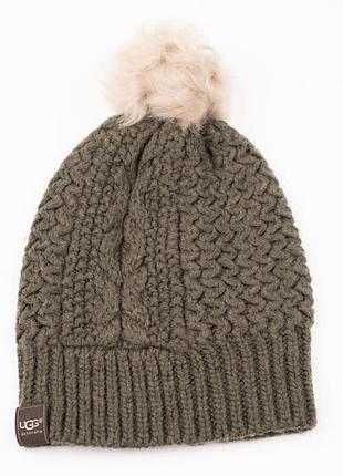 Шапка в'язана жіноча дитяча ugg з помпоном з відворотом тепла зимова