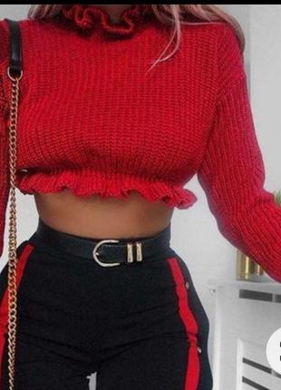 Хит💣 ликвидация! красный укороченый свитер волан 807