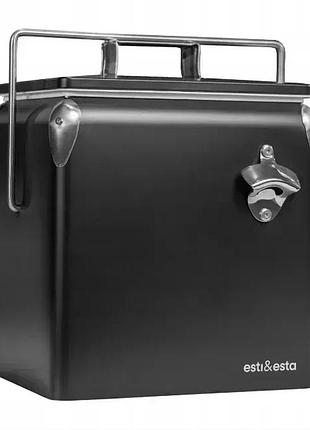 Портативный туристический стальной холодильник в ретро стиле 13 л. esti&esta cm-3200-b-mp черный