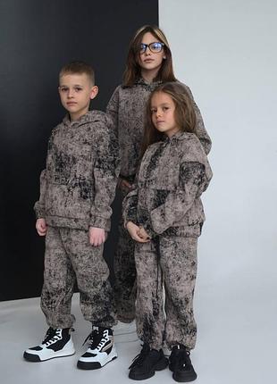 Стильный детский теплый спортивный костюм оверсайз, унисекс