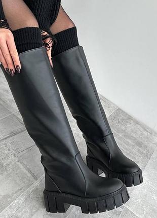 Зимние кожаные высокие сапоги трубы с мехом натуральная кожа сапожки зима натуральна шкіра з теплим хутром