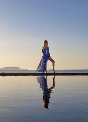 Шифоновый комплект топ и юбка, размер универсальный, голубой