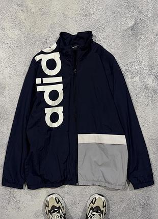 Оригінальна вітровка adidas легка куртка з великим логотипом синя сіра чоловіча м л