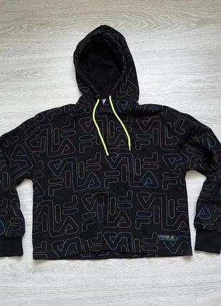 Худі fila бавовна хлопок black худи з капишоном капюшоном тринитка утеплене демосезон кофта толстовка укорочена