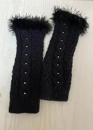 Перчатки митенки женские черные