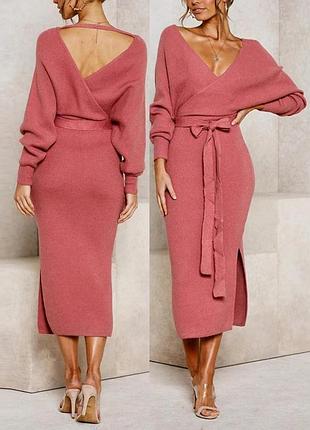 Распродажа платье prettylittlething миди с рукавами "летучая мышь" вязка