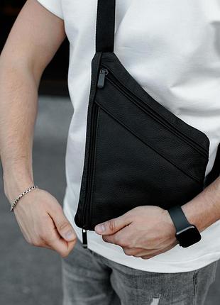 Cумка через плече чоловіча sl024 (чорна)   сумка-слінг із натуральної шкіри