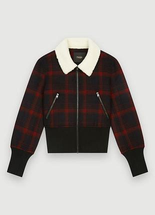 Куртка из шерстяной смеси с воротником из искусственного меха в клетку maje