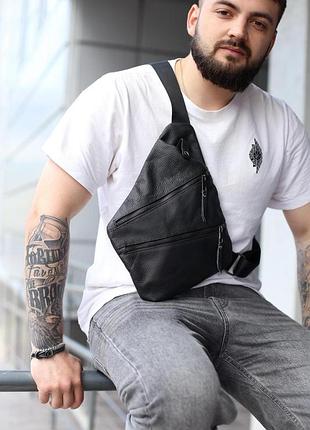 Сумка через плече skill cross body (чорна)   чоловіча сумка із натуральної шкіри