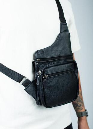Cумка через плече чоловіча sl017 (чорна)   сумка-слінг із натуральної шкіри