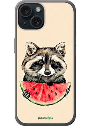 Чохол на iphone 15 єнотик з кавуном "4605u-3075-7673"