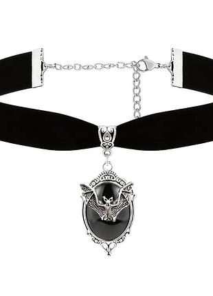 Готический чокер летучия мышь на бархатной ленте, чокер с кулоном летучая мышка, чокер готика