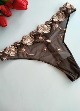 Шоколадные трусики стринги с вышивкой m&amp;s, u9 12