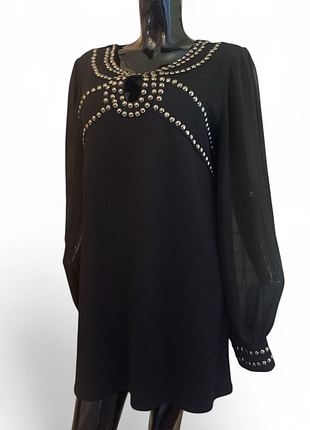Блуза-туника джерси с шифоновыми рукавами и серебряным декором 14-16 р