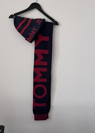 Комплект шапка та шарф tommy hilfiger , котон та вовна