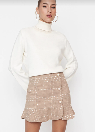Твидовая бежевая короткая юбка