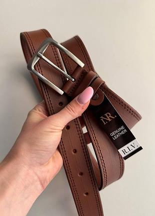 Ремень 3,5см мужской из натуральной кожи, пояс классический коричневый, ремень классика натуральная кожа, пасок украинская