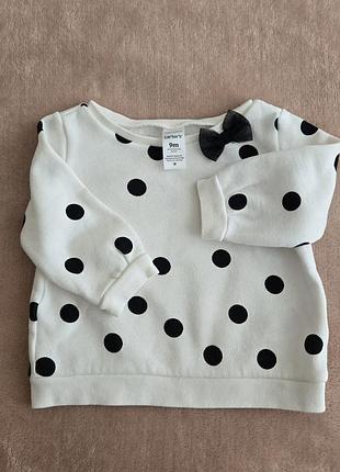 Флиска свитшот на флисе carters для девочки 6 9 мес теплая кофта белая в горох