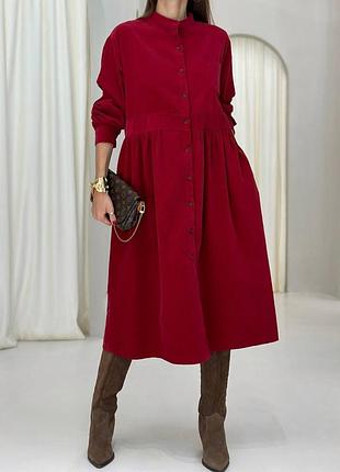 Вельветовое платье серый и красный цвет