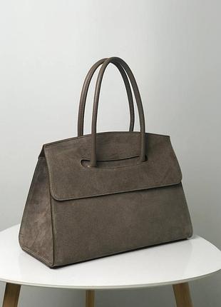 Замшева жіноча сумка трапеція ділова бежева для документів.