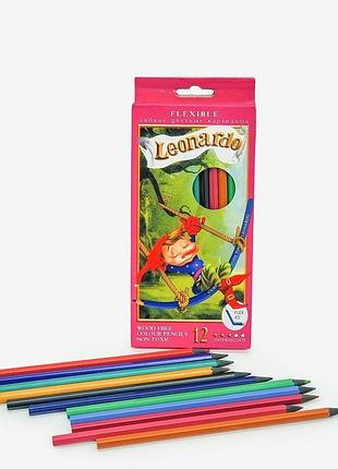 Цветные карандаши leoonardo  пластиковые – набор 12 цветов для рисования, школьные и художественные