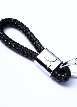 Брелок для ключей с логотипом mitsubishi (с кожаной косичкой, металлический, сувенирный, подарочный, для авто