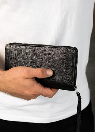🖍чоловічий клатч-гаманець із натуральної зернистої шкіри (чорний)