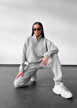 30% шерсть вязаный трикотажный костюм оверсайз свитер мирер с высоким воротом с замочком и брюки на высокой талии