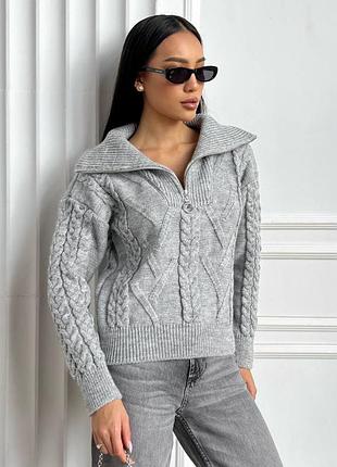 Накладной платеж ❤ 50% шерсть свитер светер с высоким воротом с замочком в узор косы