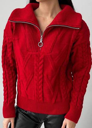 Накладной платеж ❤ 50% шерсть свитер светер с высоким воротом с замочком в узор косы