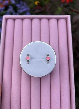 Срібні дитячі сережки з рожевим сердечком 925