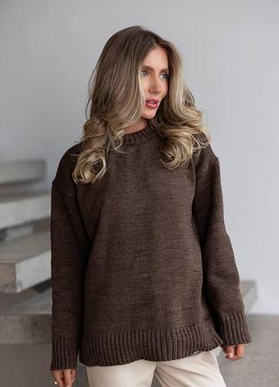 Женский вязаный теплый свитер коричневый шоколадный