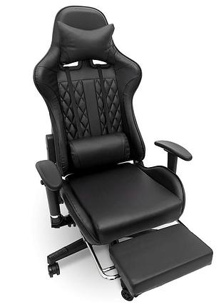 Геймерское компьютерное кресло с массажером эргономичными подушками и подставкой для ног черный shop ua