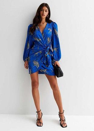 Сукня жіноча синя леопардова сатин на запах