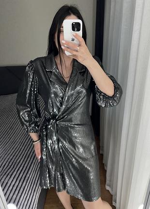 Блискуча сукня вечірня паєтки з паєтками піджак плаття платье святкова на запах