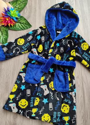 Теплый халат на мальчика minikidz игровой контроллер lora dora boys gamer халат с капюшоном флисовый халат детский халат игровая ночная одежда