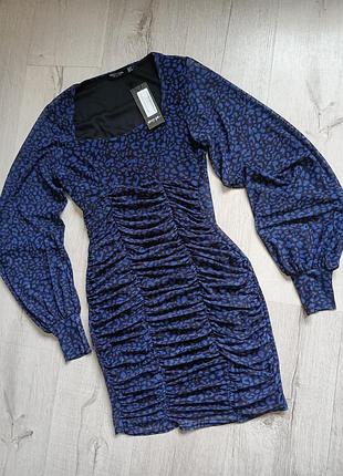 Гарна нова вечірня святкова нарядна сукня плаття платье сітка  з леопардовим принтом довгими рукавами